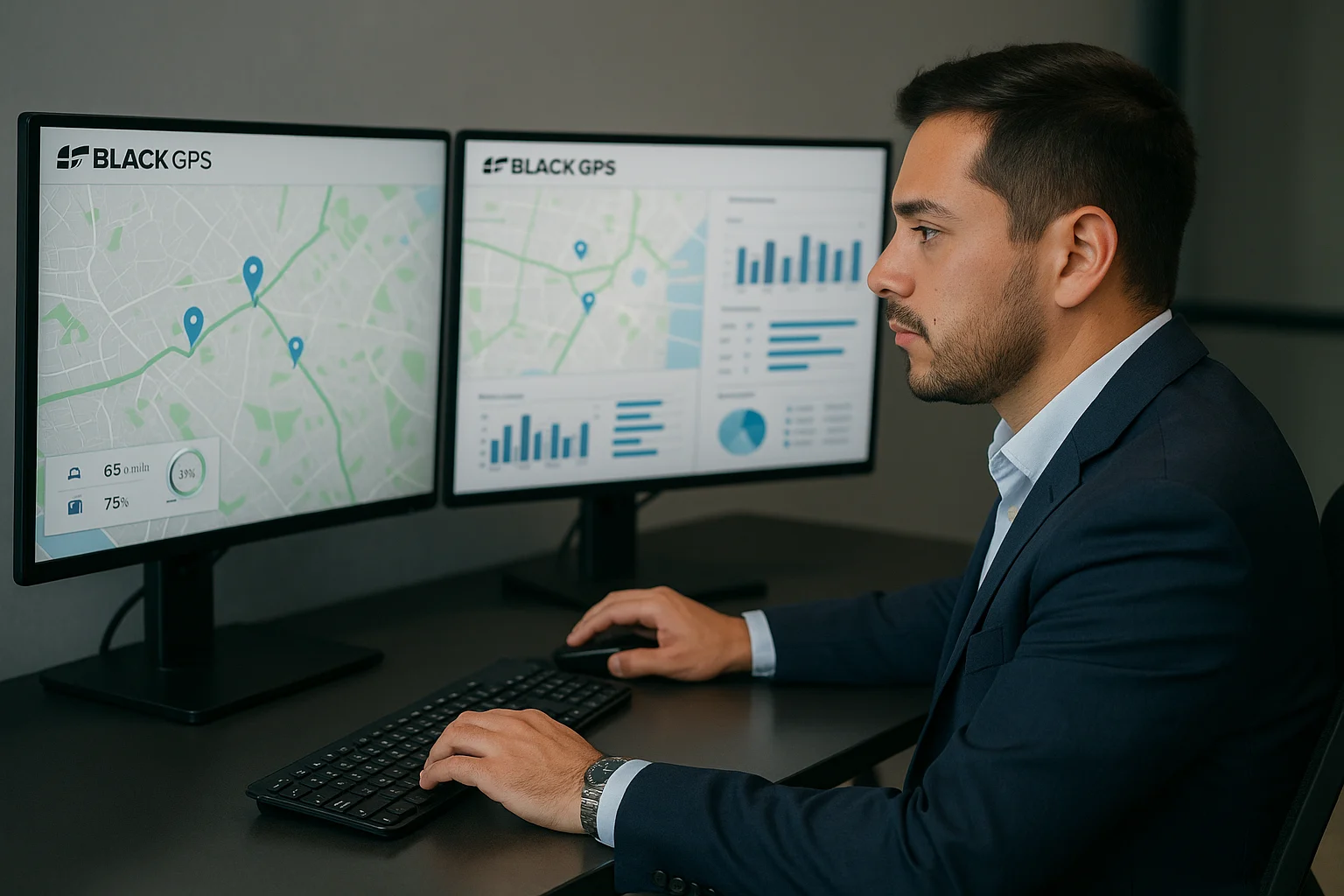 Gestor de flota analizando mapas e indicadores operacionales